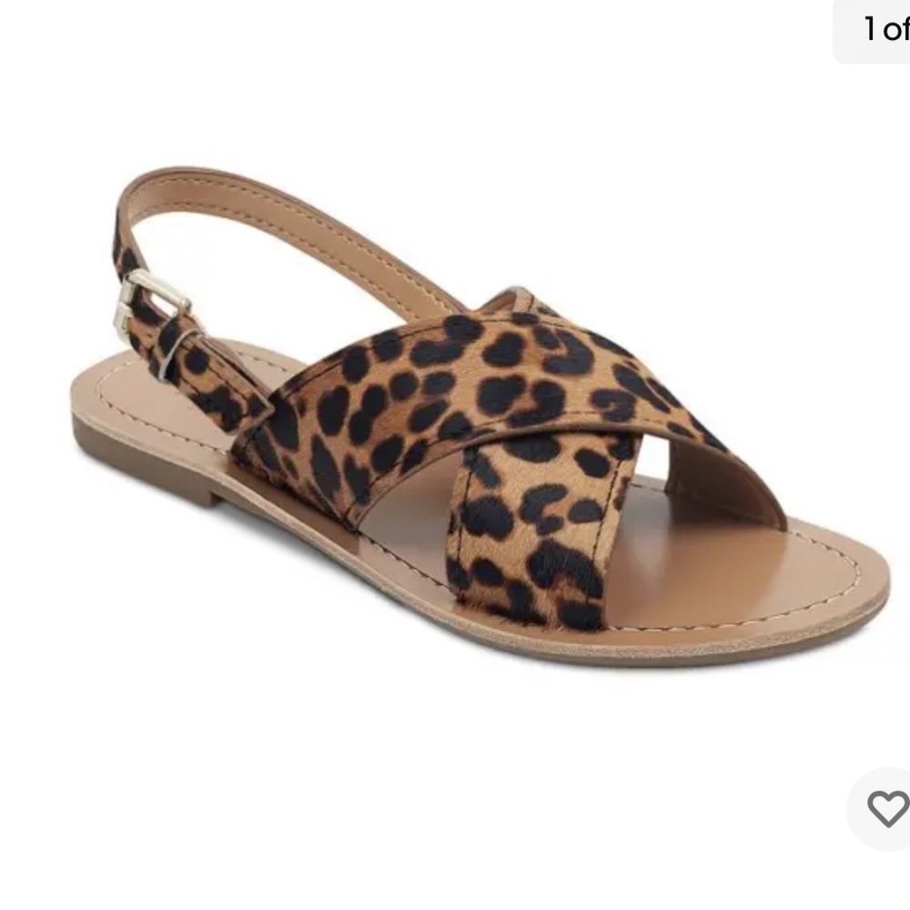 Marc Fisher Ritely Rite Leopard calf hair criss cross sandals 9.5